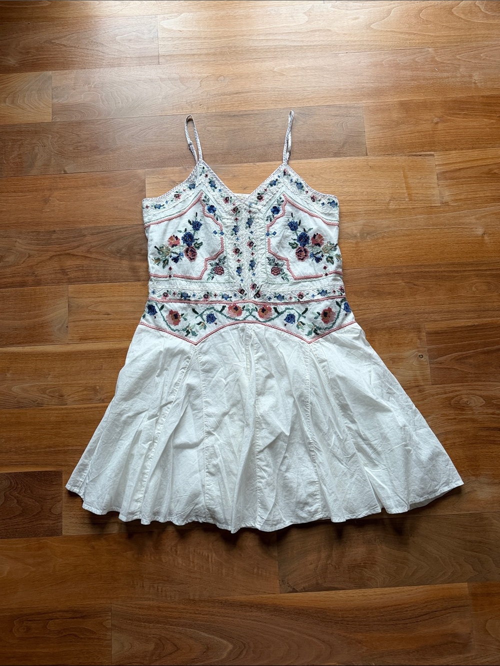 White Embroidered Bohemian Floral Spaghetti-Strap Dress by Lucky Brand